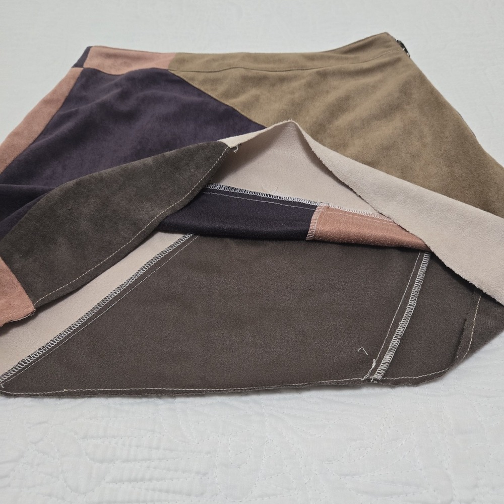 Fashion Nova Faux Suede Patchwork Mini Skirt Beige Pink Purple Hippie 90s Small - Picture 6 of 12